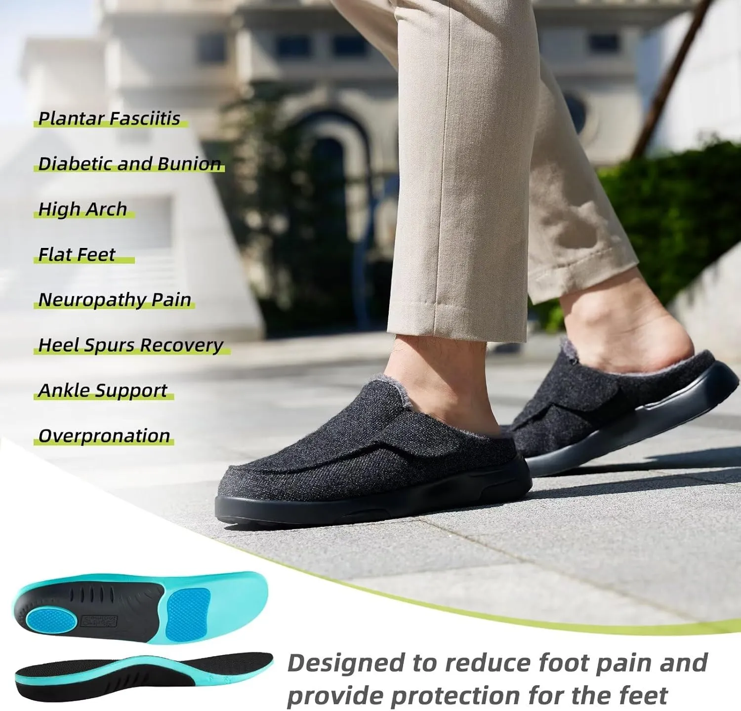 OrthoComfoot Mens Orthopedic Slippers Shoes with Arch Support: Plantar Fasciitis House Slip On Loafers, Comfortable Moccasin Mule Clogs for Indoor Outdoor