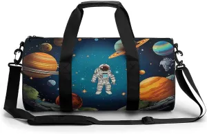 Outer Space Rocket Astronaut Duffel Bag for Men Women Gym Bag Sports Small Overnight Bag for Travel Weekender