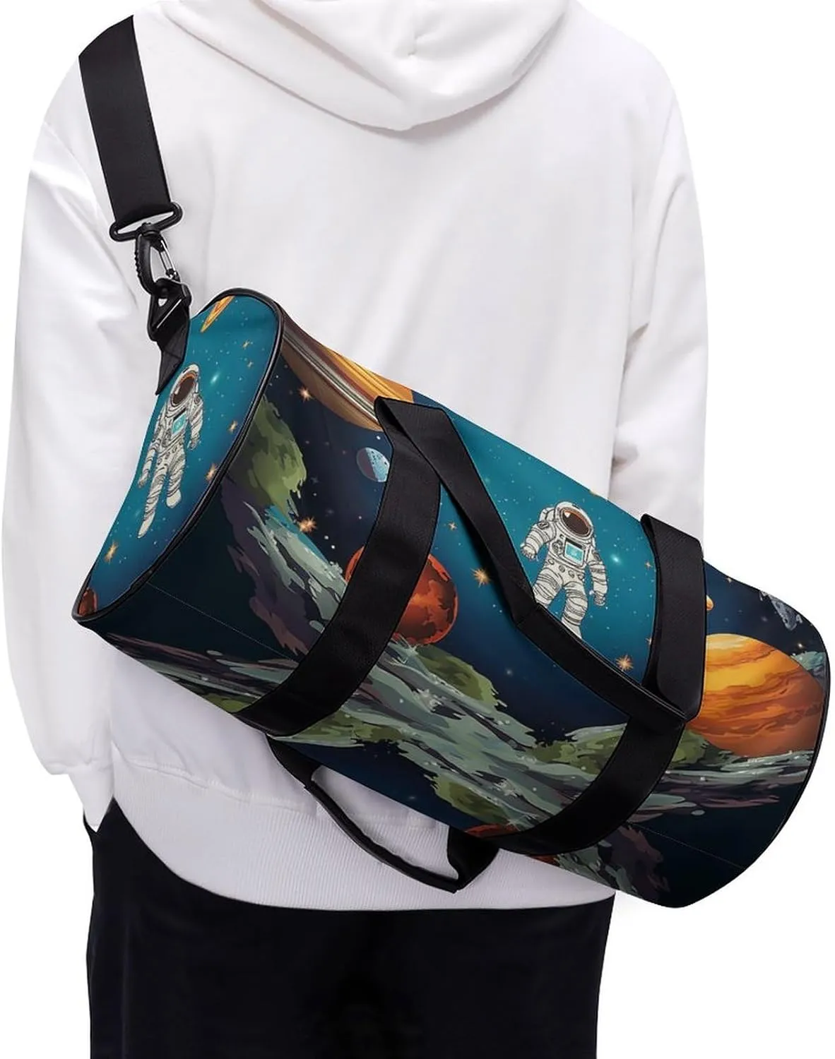 Outer Space Rocket Astronaut Duffel Bag for Men Women Gym Bag Sports Small Overnight Bag for Travel Weekender