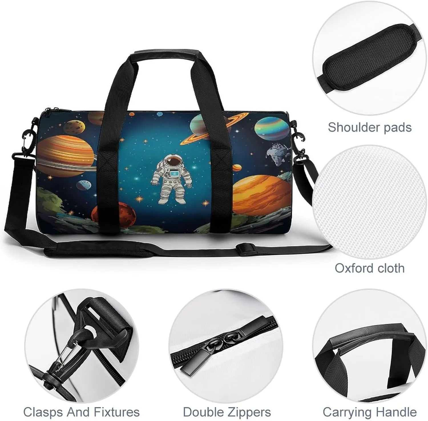 Outer Space Rocket Astronaut Duffel Bag for Men Women Gym Bag Sports Small Overnight Bag for Travel Weekender