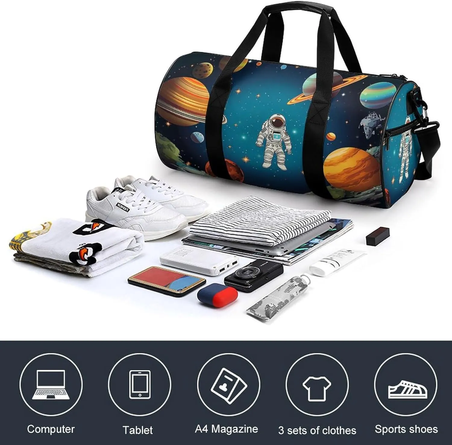 Outer Space Rocket Astronaut Duffel Bag for Men Women Gym Bag Sports Small Overnight Bag for Travel Weekender