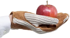 Ovation Ladies Horseshoe Crochet Back Gloves with Leather Palm, Tan, Large (7.5)