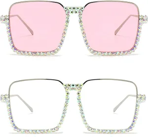 Oversized Diamond Sunglasses Women Rhinestone Square Sunglasses Vintage Men Bling Party Sunglasses Eyewear