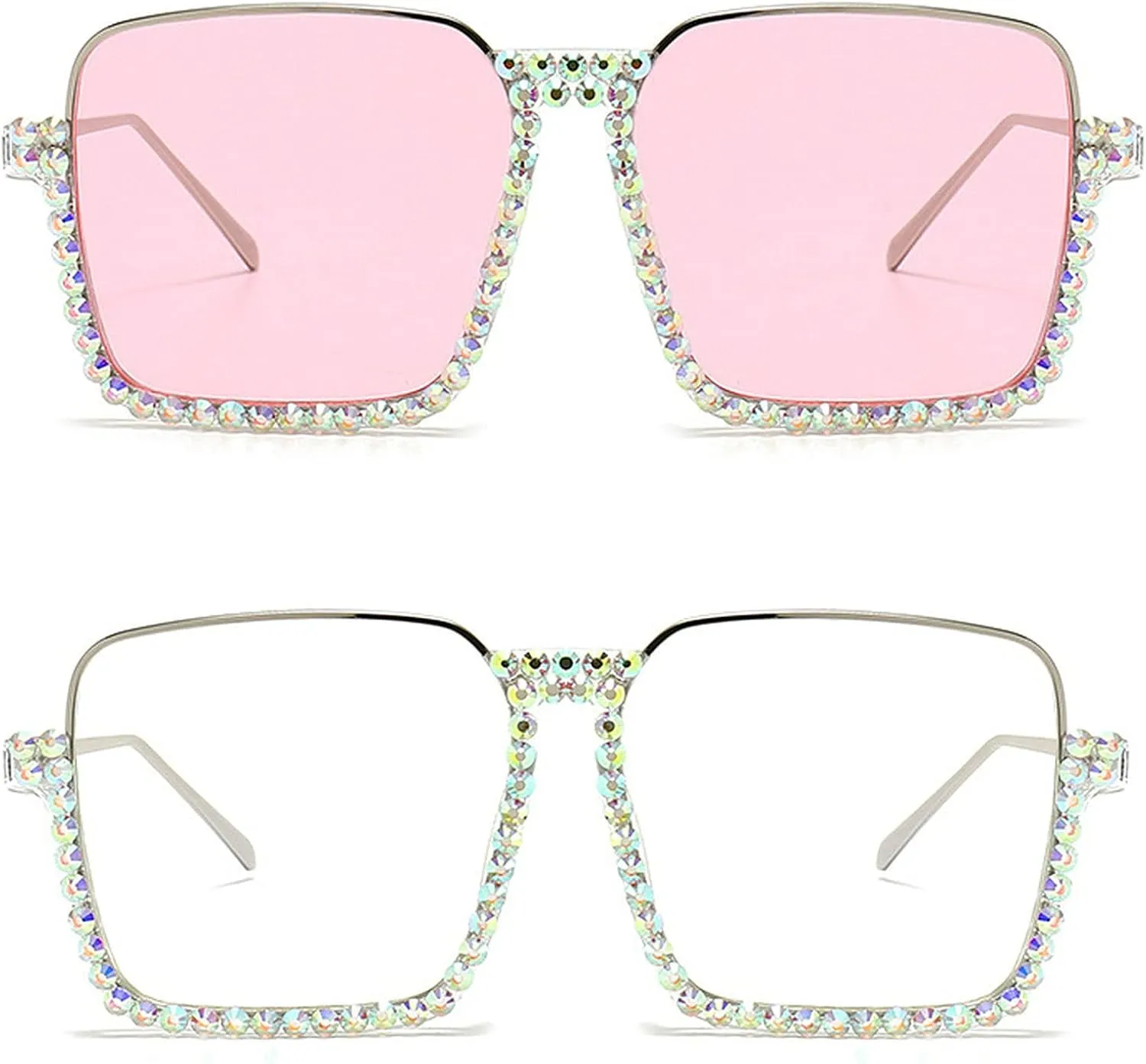 Oversized Diamond Sunglasses Women Rhinestone Square Sunglasses Vintage Men Bling Party Sunglasses Eyewear