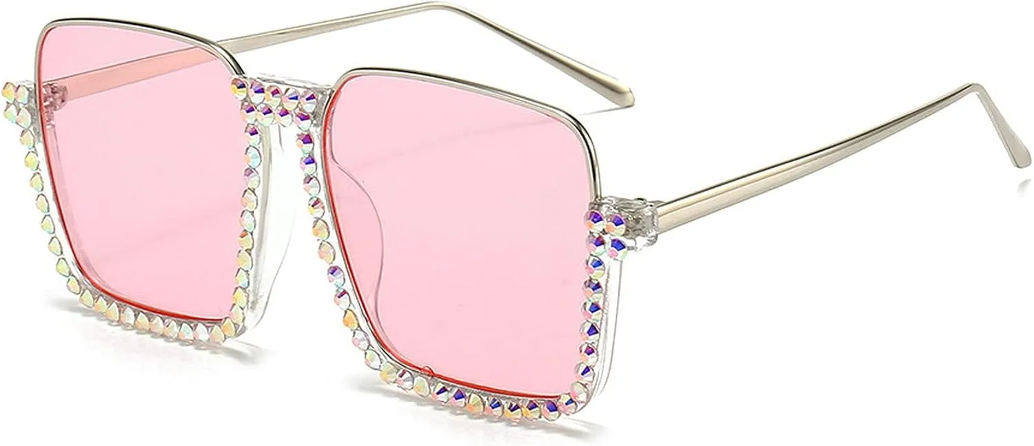 Oversized Diamond Sunglasses Women Rhinestone Square Sunglasses Vintage Men Bling Party Sunglasses Eyewear