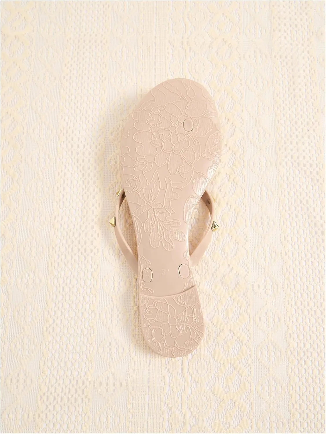 OYOANGLE Women's Bow Knot Studded Thong Sandals Open Toe Dressy Flat Sandals