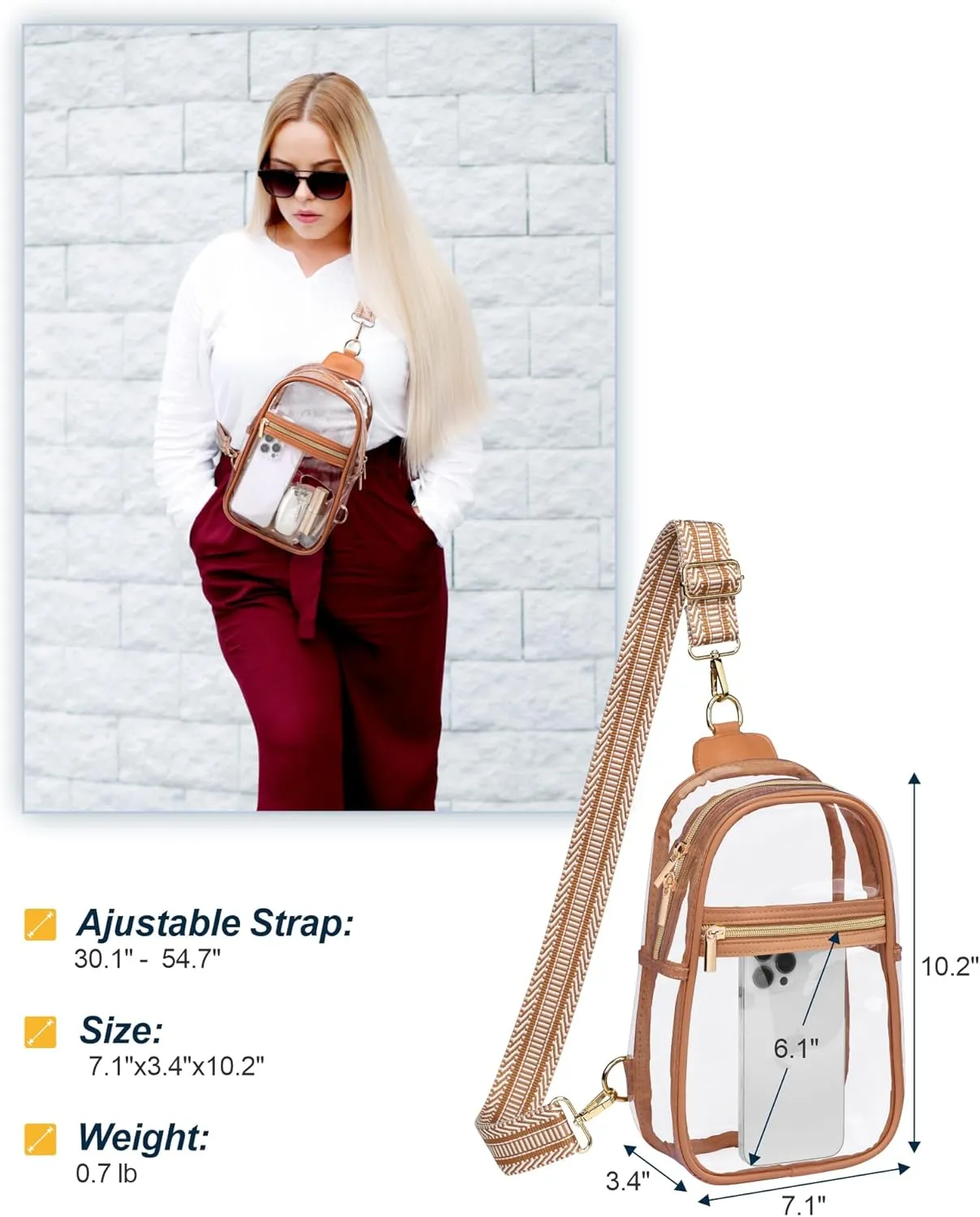 PACKISM Clear Bag for Stadium Events - Clear Sling Bag for Sport Concert, Clear Crossbody Bags for Women with Comfortable Strap