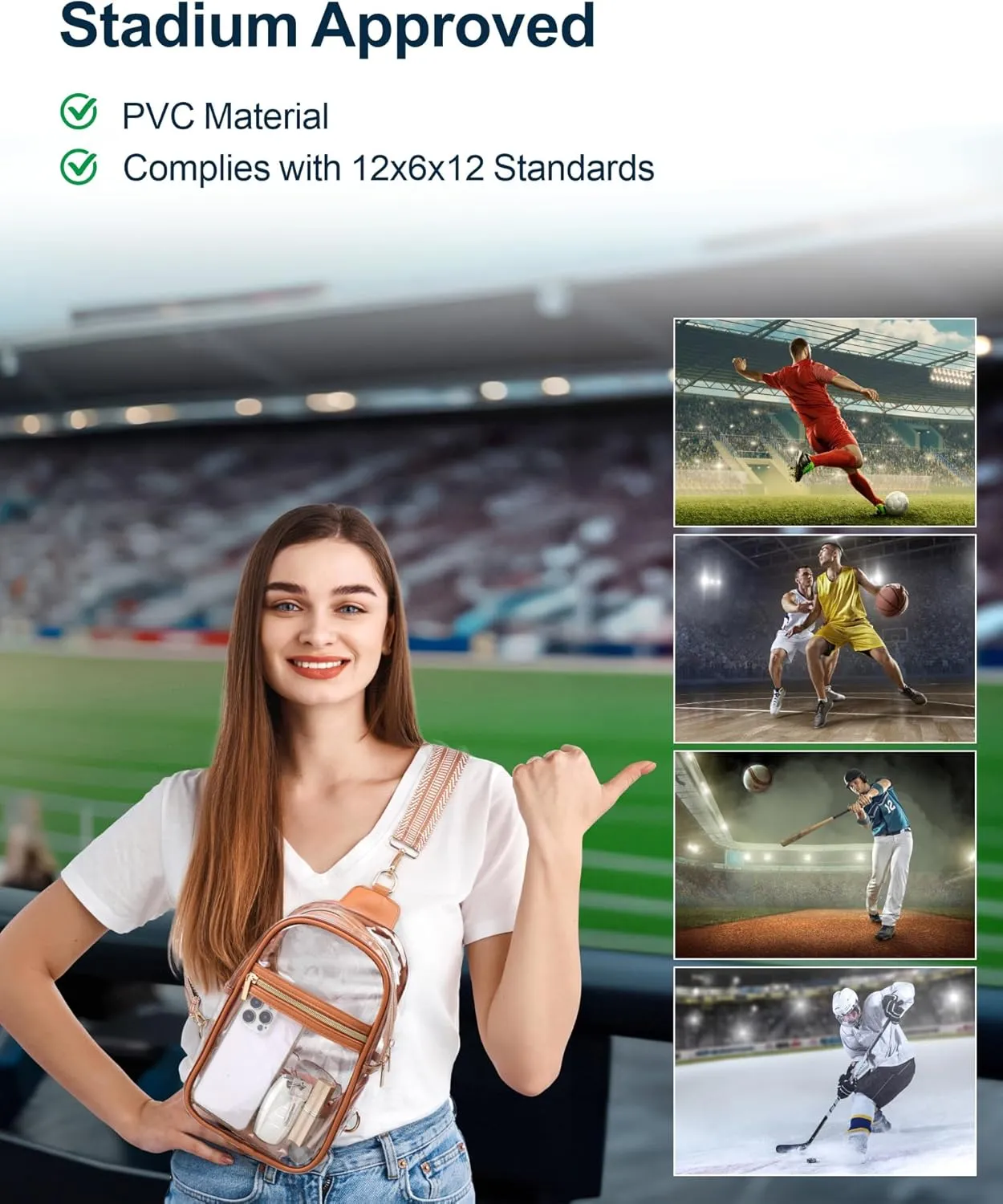 PACKISM Clear Bag for Stadium Events - Clear Sling Bag for Sport Concert, Clear Crossbody Bags for Women with Comfortable Strap