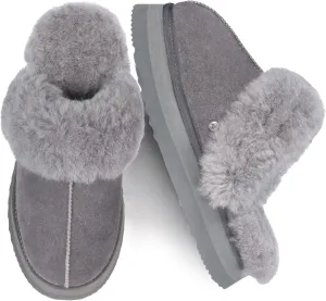 Parfeying Women's Sheepskin House Slippers Indoor Outdoor Shearling Shoes for Women