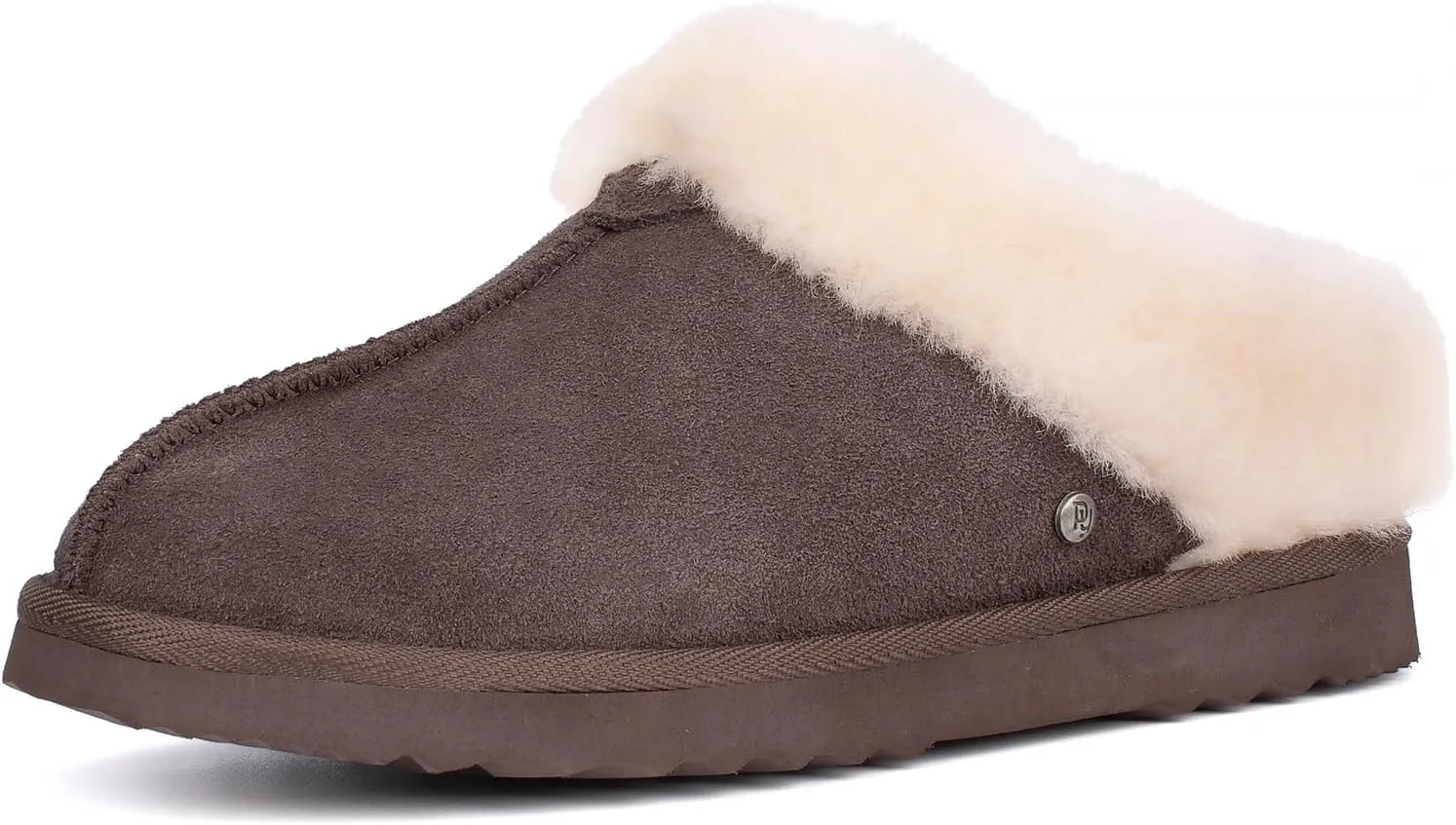 Parfeying Women's Slip on House Slippers, Real Wool from Sheep, Anti-slip Rubber Sole Warm Indoor Outdoor Slippers for Women
