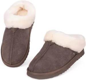 Parfeying Women's Slip on House Slippers, Real Wool from Sheep, Anti-slip Rubber Sole Warm Indoor Outdoor Slippers for Women