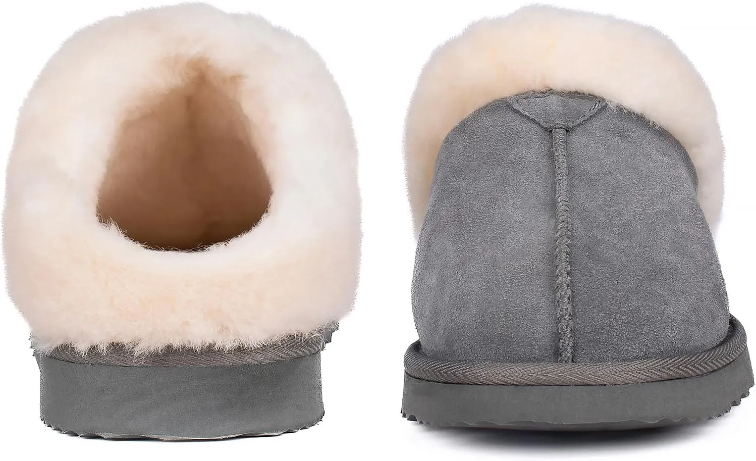 Parfeying Women's Slip on House Slippers, Real Wool from Sheep, Anti-slip Rubber Sole Warm Indoor Outdoor Slippers for Women