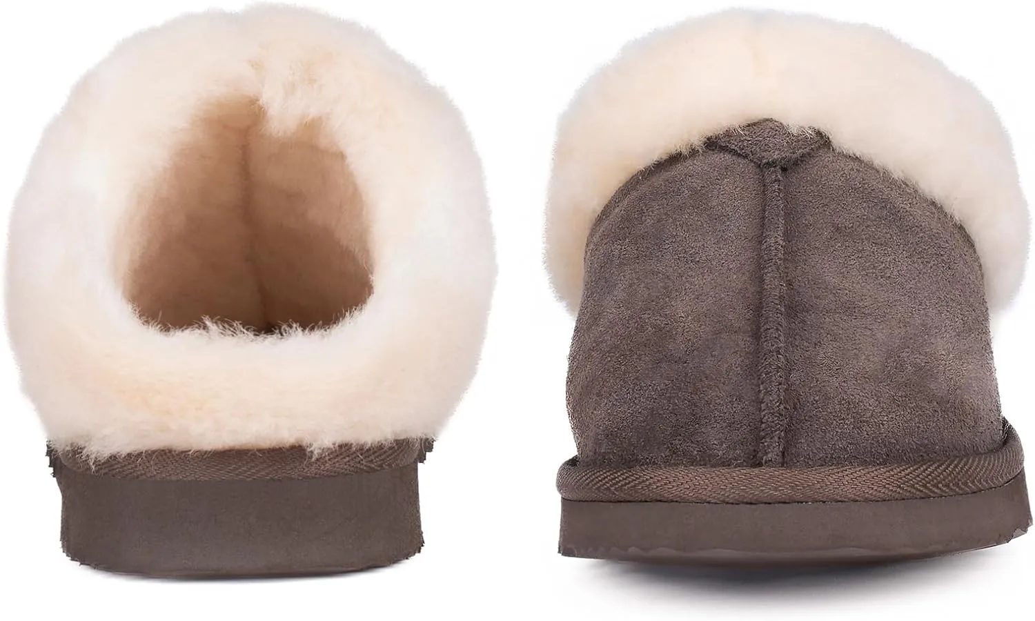 Parfeying Women's Slip on House Slippers, Real Wool from Sheep, Anti-slip Rubber Sole Warm Indoor Outdoor Slippers for Women