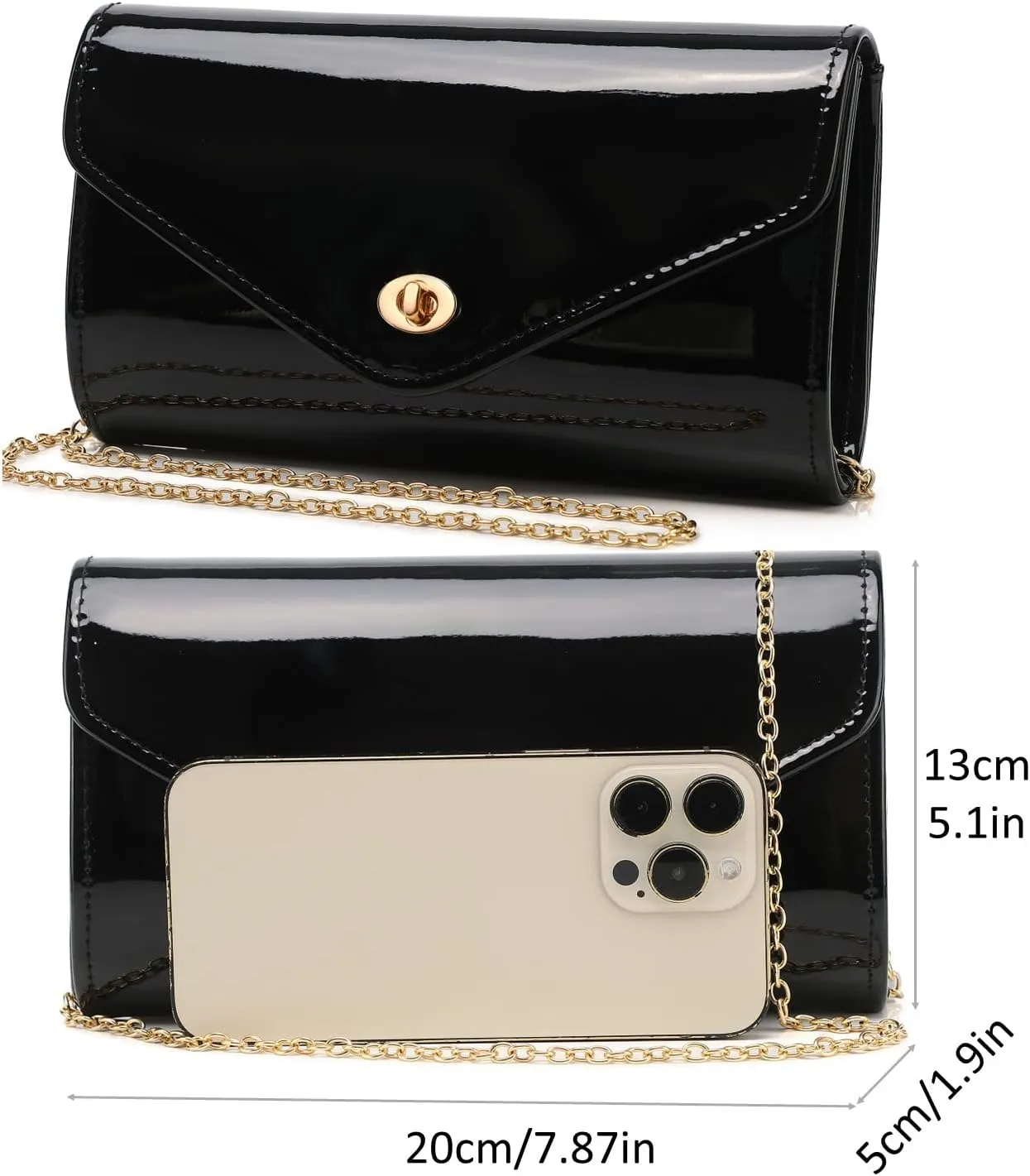 Patent Leather Envelope Clutch Womens Evening Handbag Stylish Shoulder Crossbody Bag for Dating Wedding Party Prom