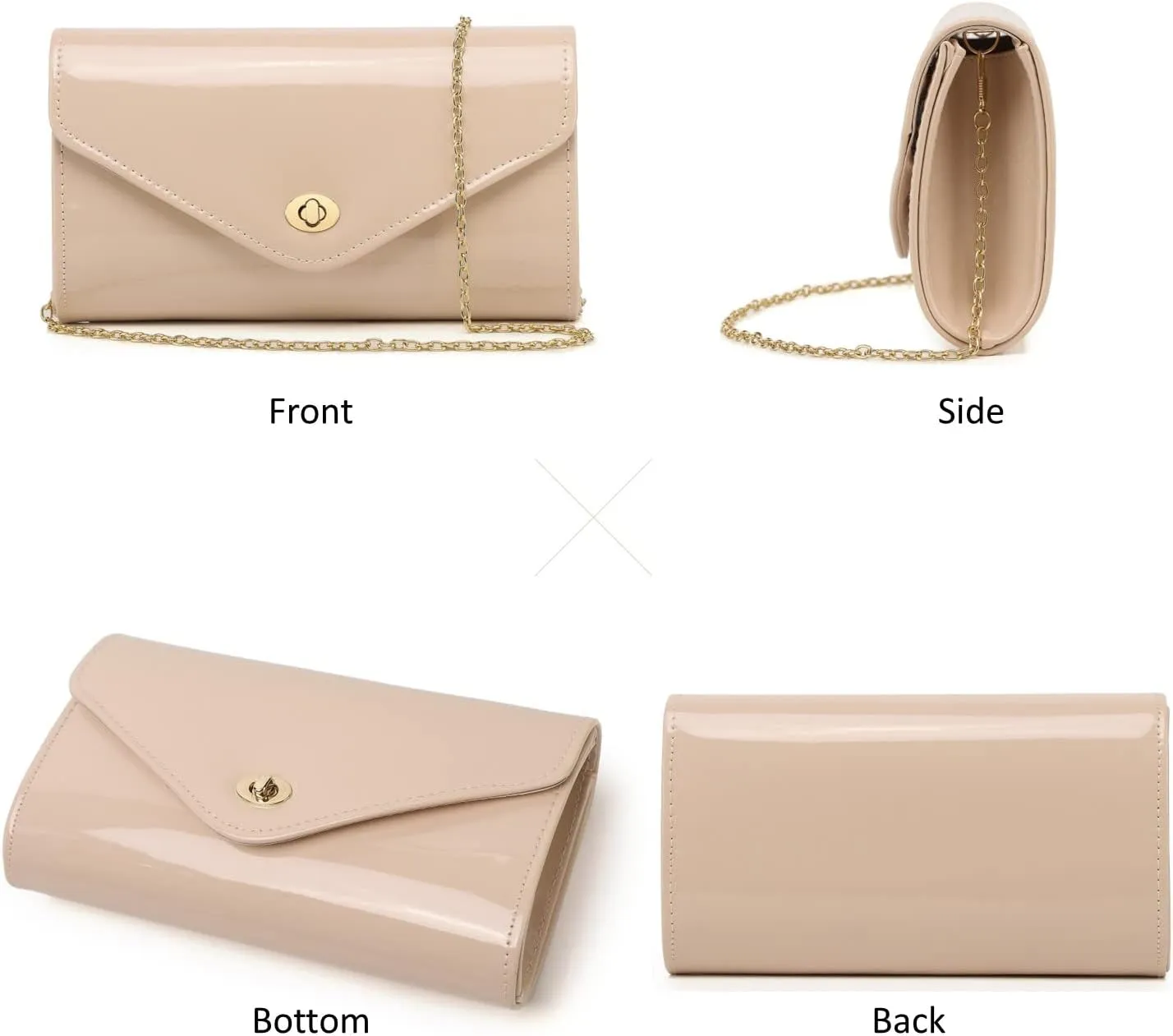 Patent Leather Envelope Clutch Womens Evening Handbag Stylish Shoulder Crossbody Bag for Dating Wedding Party Prom