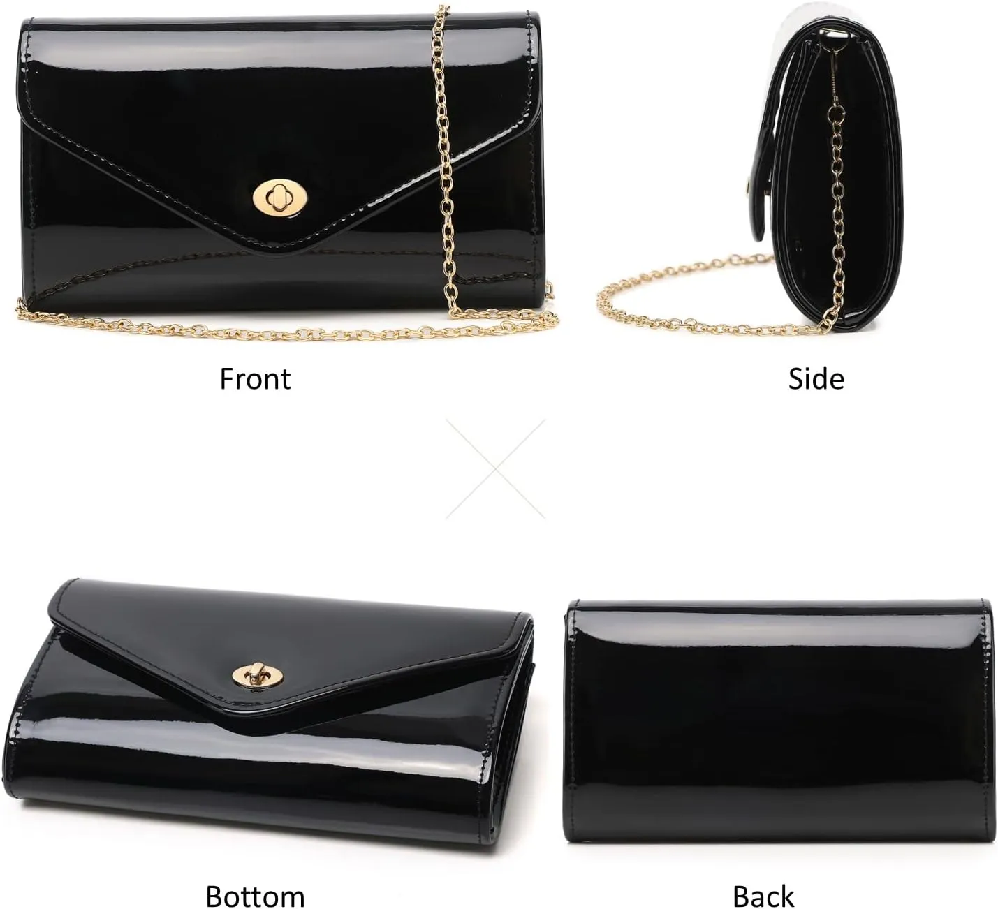 Patent Leather Envelope Clutch Womens Evening Handbag Stylish Shoulder Crossbody Bag for Dating Wedding Party Prom