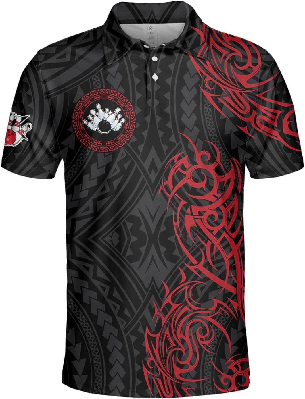 PIGO Tribal Bowling Polo Shirt for Men, Short Sleeve Bowling Jerseys for Team, Bowling Men's Polo Shirt Men Women