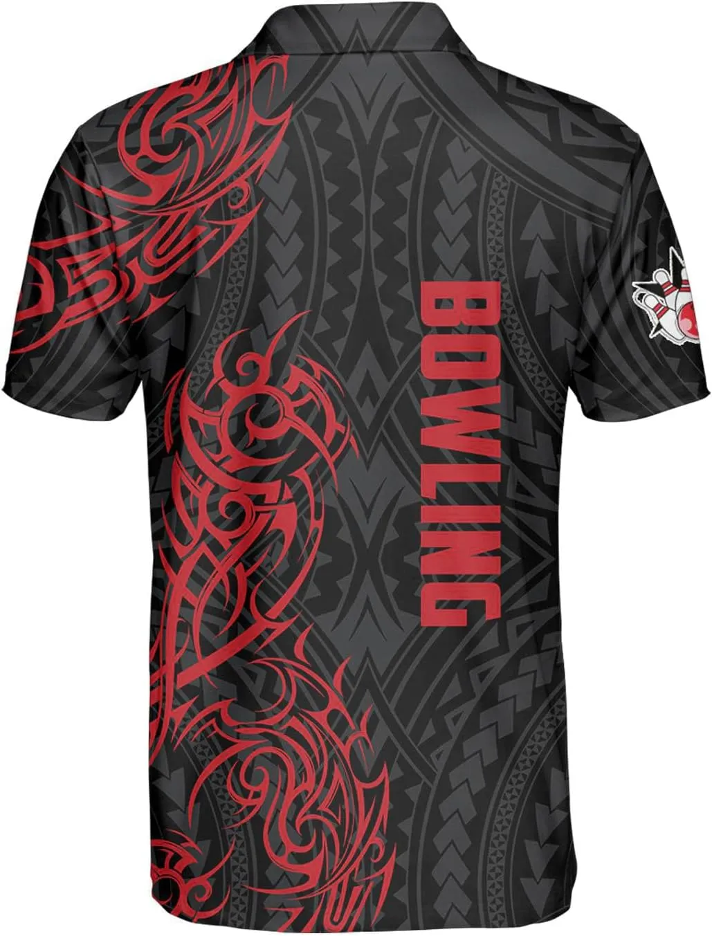 PIGO Tribal Bowling Polo Shirt for Men, Short Sleeve Bowling Jerseys for Team, Bowling Men's Polo Shirt Men Women
