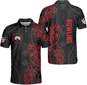 PIGO Tribal Bowling Polo Shirt for Men, Short Sleeve Bowling Jerseys for Team, Bowling Men's Polo Shirt Men Women