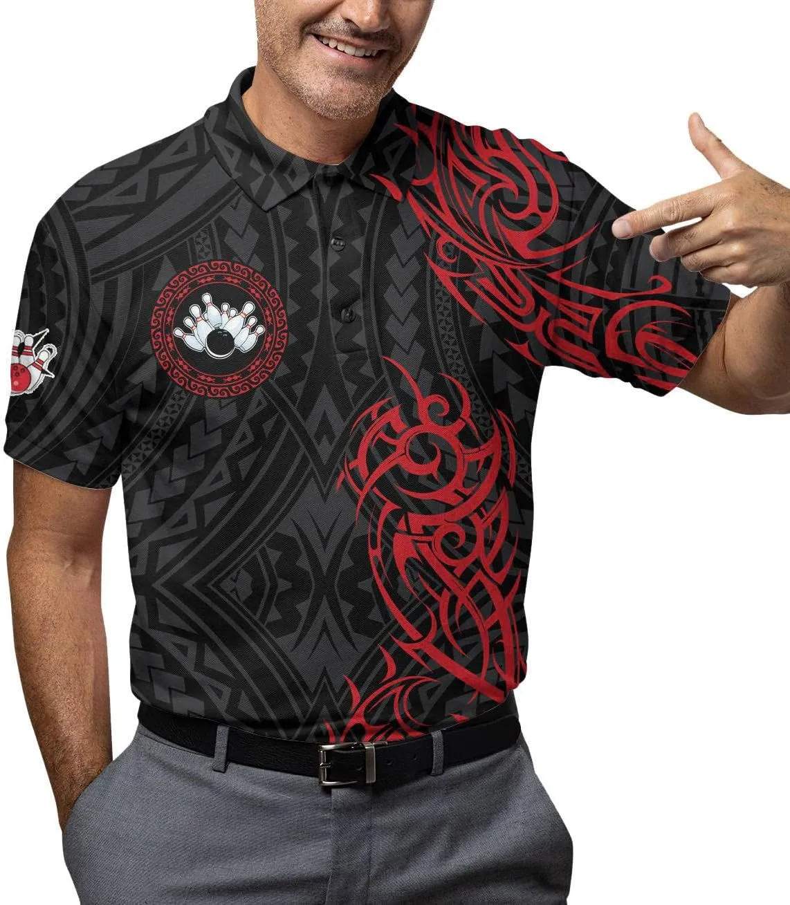 PIGO Tribal Bowling Polo Shirt for Men, Short Sleeve Bowling Jerseys for Team, Bowling Men's Polo Shirt Men Women
