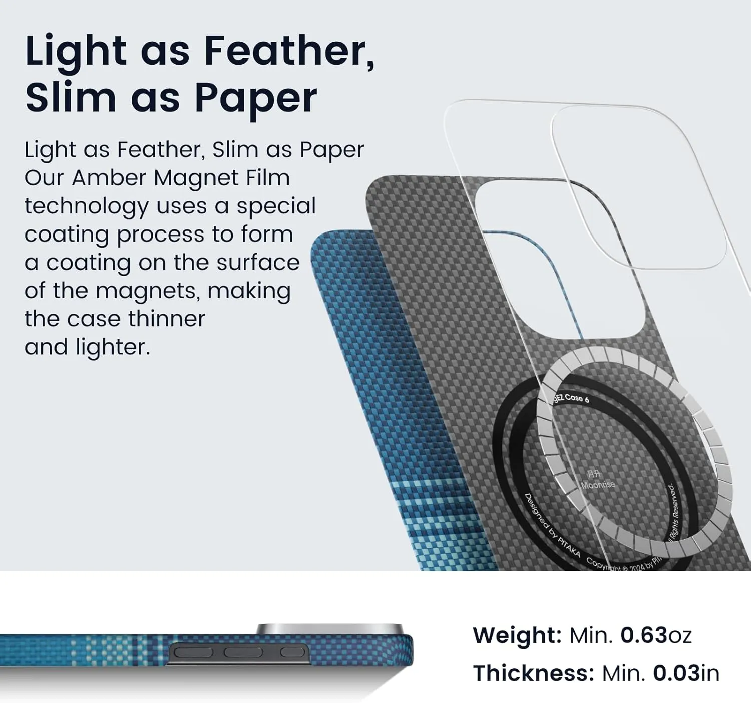 Pitaka for iPhone 16 Pro Max Compatible with MagSafe, Thin & Light Case with a Caseless Feel, 1500D Aramid Fiber Woven [Tactile Woven Case-Moonrise]