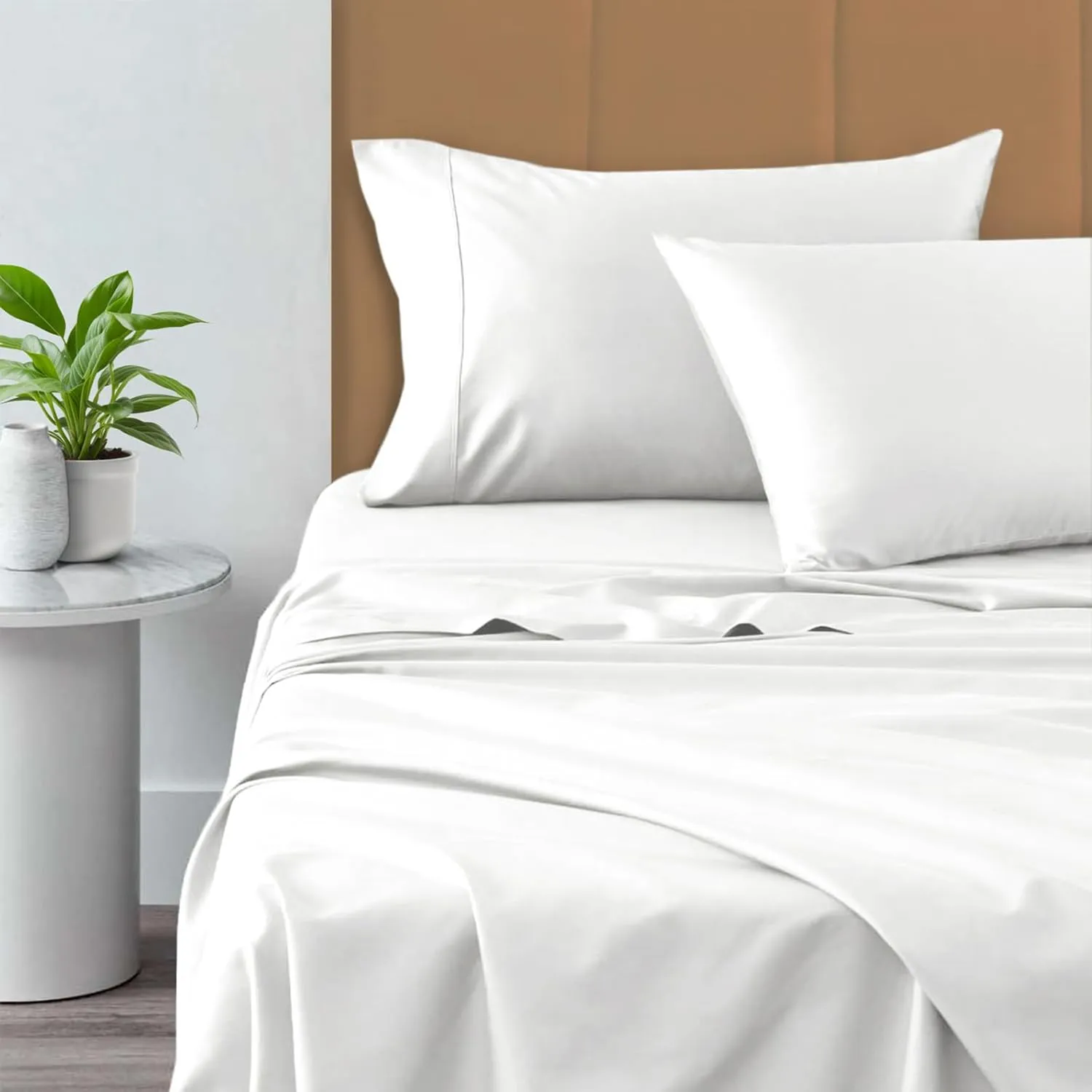 Pizuna Pure 100% Cotton Sheets California King Size, 800 Thread Count Long Staple Cotton Crisp Sateen Sheets California King with 15inch Deep Pocket (Combed White Cotton Sheets California King)