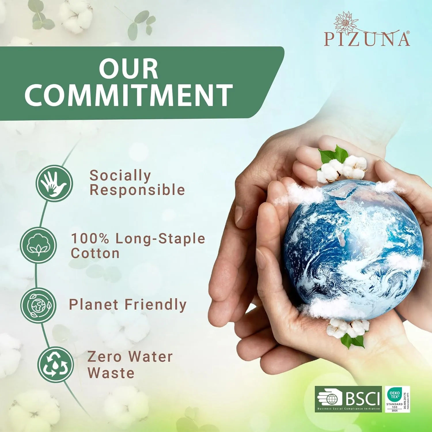 Pizuna Pure 100% Cotton Sheets California King Size, 800 Thread Count Long Staple Cotton Crisp Sateen Sheets California King with 15inch Deep Pocket (Combed White Cotton Sheets California King)