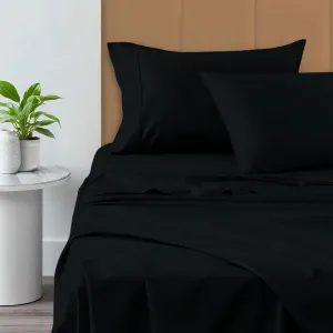 Pizuna Pure 100% Cotton Sheets Full Size, 800 Thread Count Long Staple Crisp Sateen Sheets with 15 Inch Deep Pocket - Combed Black