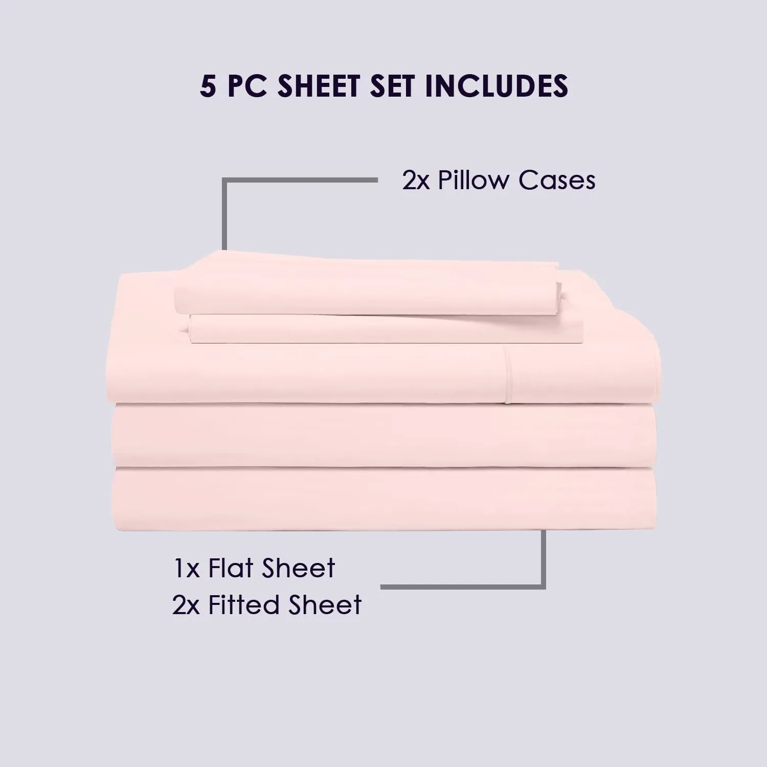 Pizuna Pure 100% Cotton Split King Sheet Set Light Pink, 800 Thread Count 100% Long Staple Cotton Split King Sheets for Adjustable Bed, 15" Deep Pocket Sheets (Combed Cotton Bed Sheets)