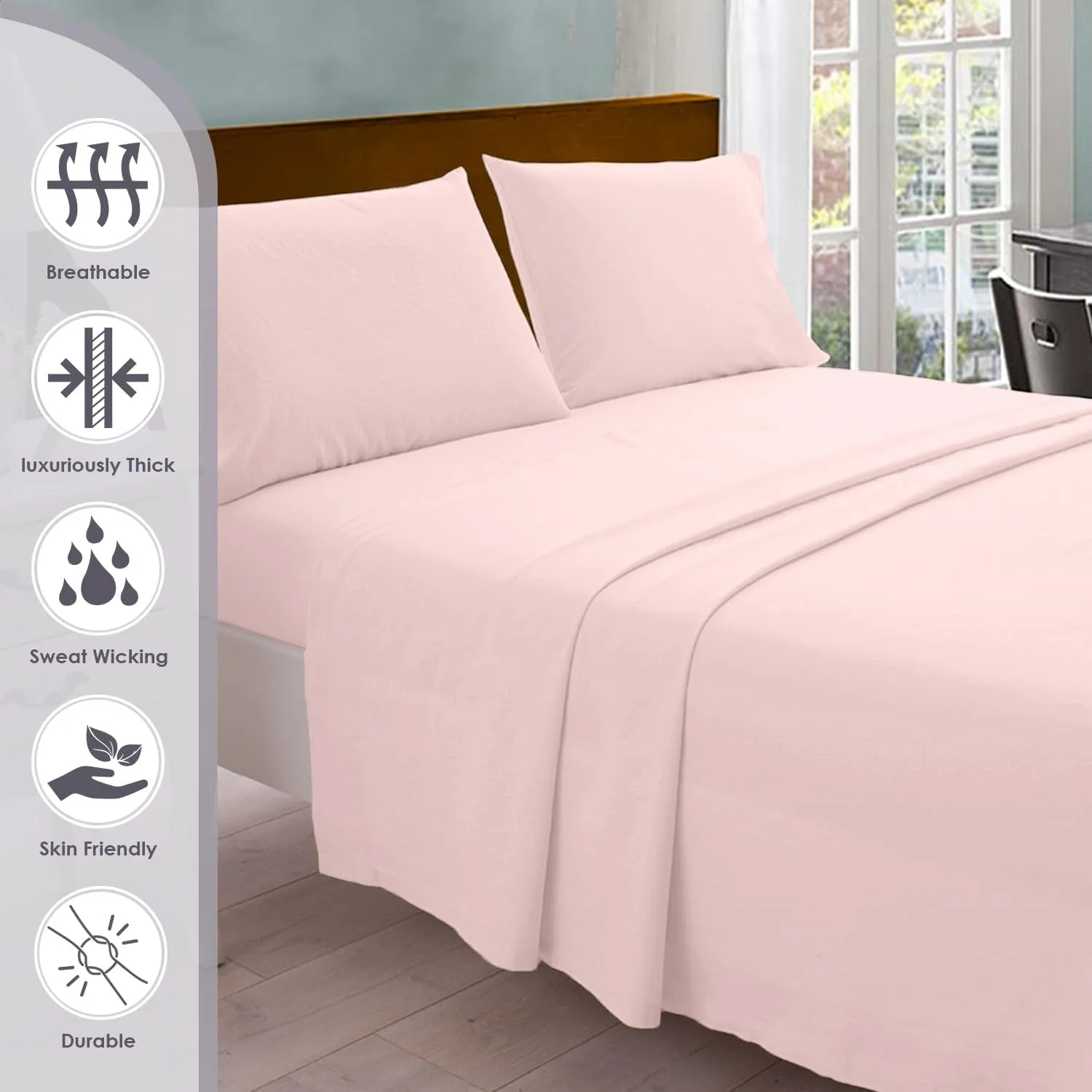 Pizuna Pure 100% Cotton Split King Sheet Set Light Pink, 800 Thread Count 100% Long Staple Cotton Split King Sheets for Adjustable Bed, 15" Deep Pocket Sheets (Combed Cotton Bed Sheets)