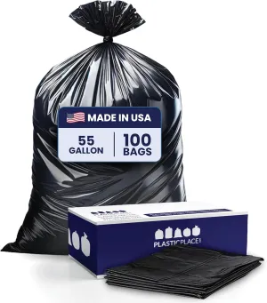 Plasticplace 55 Gallon Trash Bags │1.2 Mil │ 40" x 50" (100 Count), Black