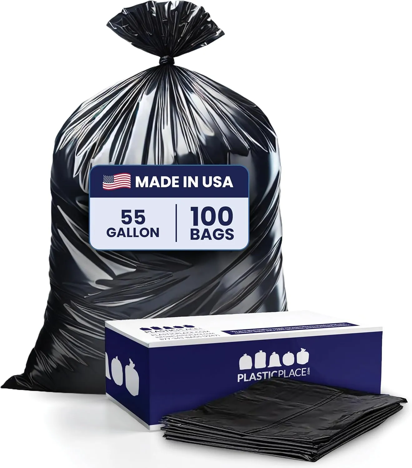 Plasticplace 55 Gallon Trash Bags │1.2 Mil │ 40" x 50" (100 Count), Black