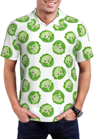 Polo Shirts for Men - Bright Cabbage Cute Eyes Funny Casual Short Sleeve Button Down Mens Polo Golf Shirts