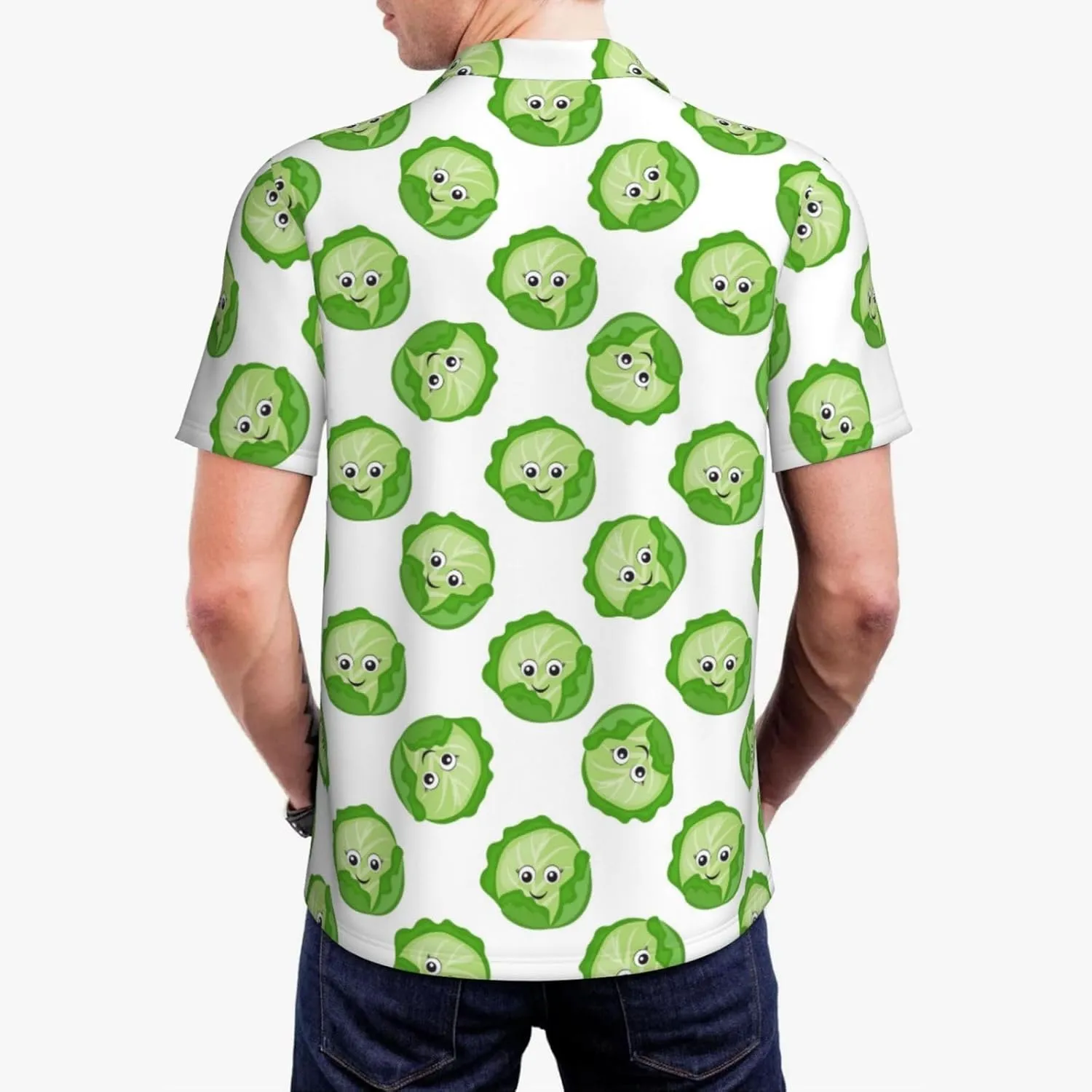 Polo Shirts for Men - Bright Cabbage Cute Eyes Funny Casual Short Sleeve Button Down Mens Polo Golf Shirts