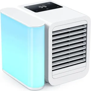 Portable Air Conditioner Cooling Fan: Evaporative Mini Air Cooler with 𝟳 𝗖𝗼𝗹𝗼𝗿𝘀 - USB Personal Air Cooler Desktop Ac Unit for Room Office Home (White)