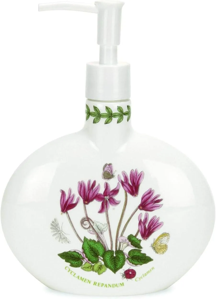 Portmeirion Botanic Garden Soap Dispenser, Cyclamen Motif - 7.5" Fine Earthenware with Chip-Resistant Glaze - Stylish & Functional for Bathroom or Kitchen Use - Made in England
