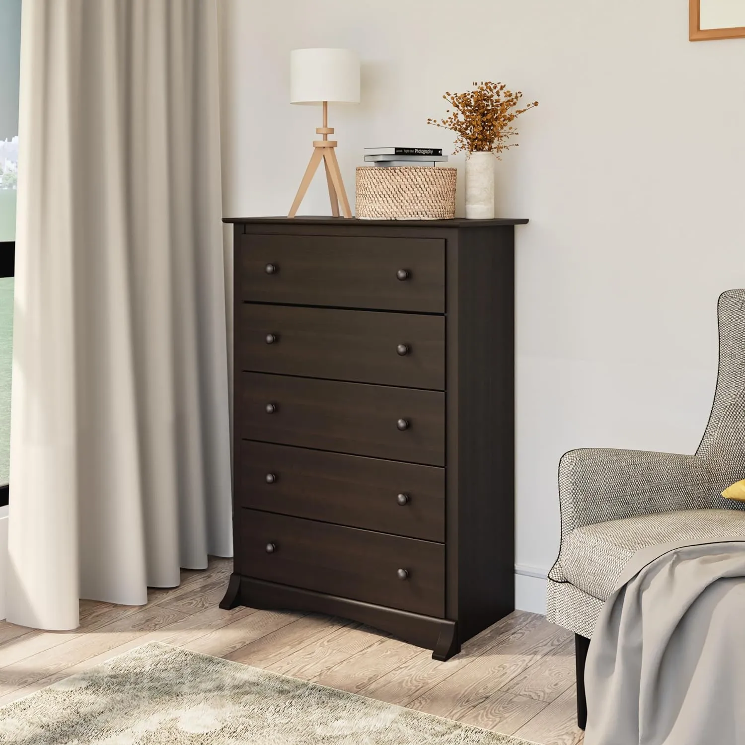 Prepac Sonoma Superior 5-Drawer Chest for Bedroom - Spacious and Stylish Chest of Drawers, Measuring 17.75"D x 31.5"W x 44.75"H, In Espresso Finish