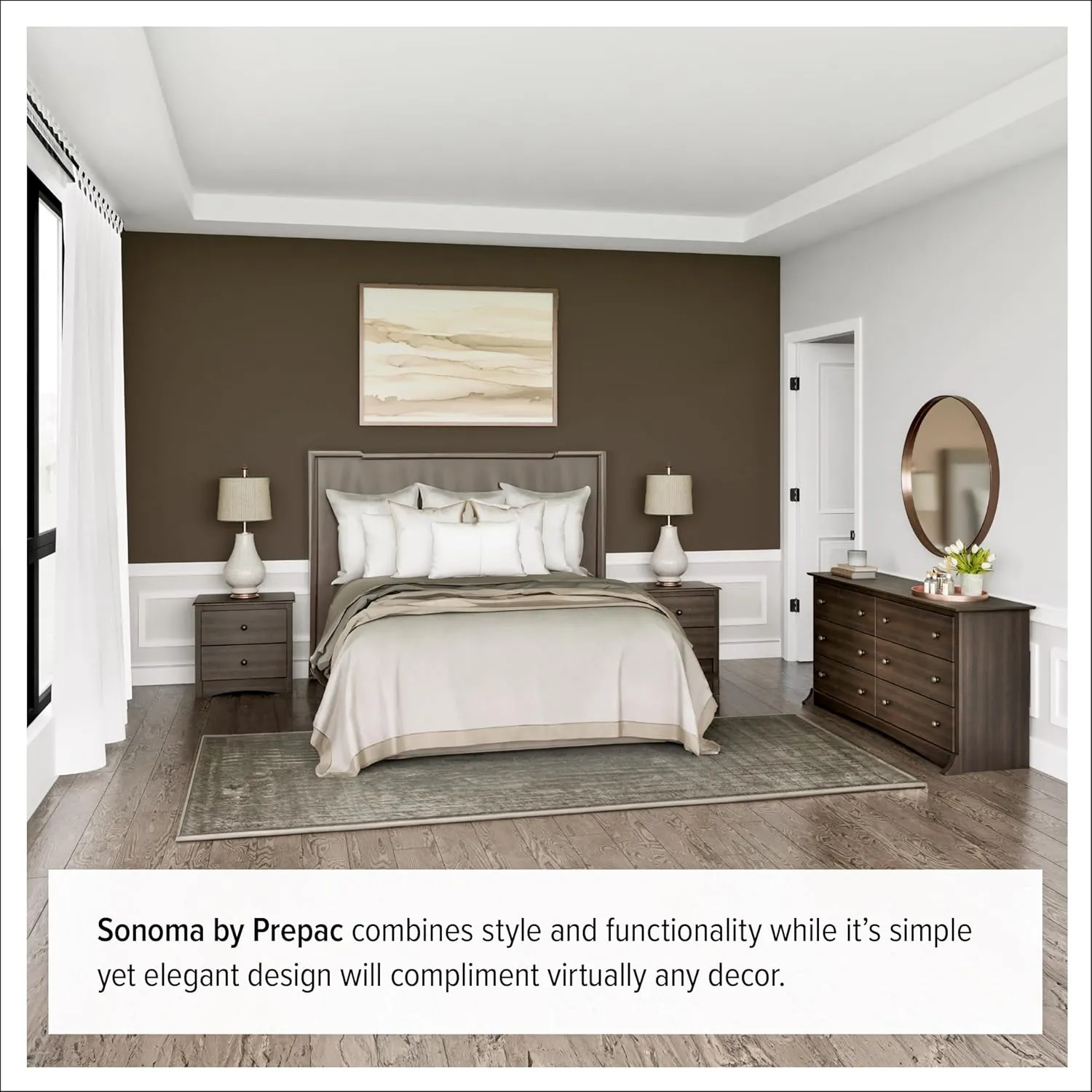 Prepac Sonoma Superior 5-Drawer Chest for Bedroom - Spacious and Stylish Chest of Drawers, Measuring 17.75"D x 31.5"W x 44.75"H, In Espresso Finish