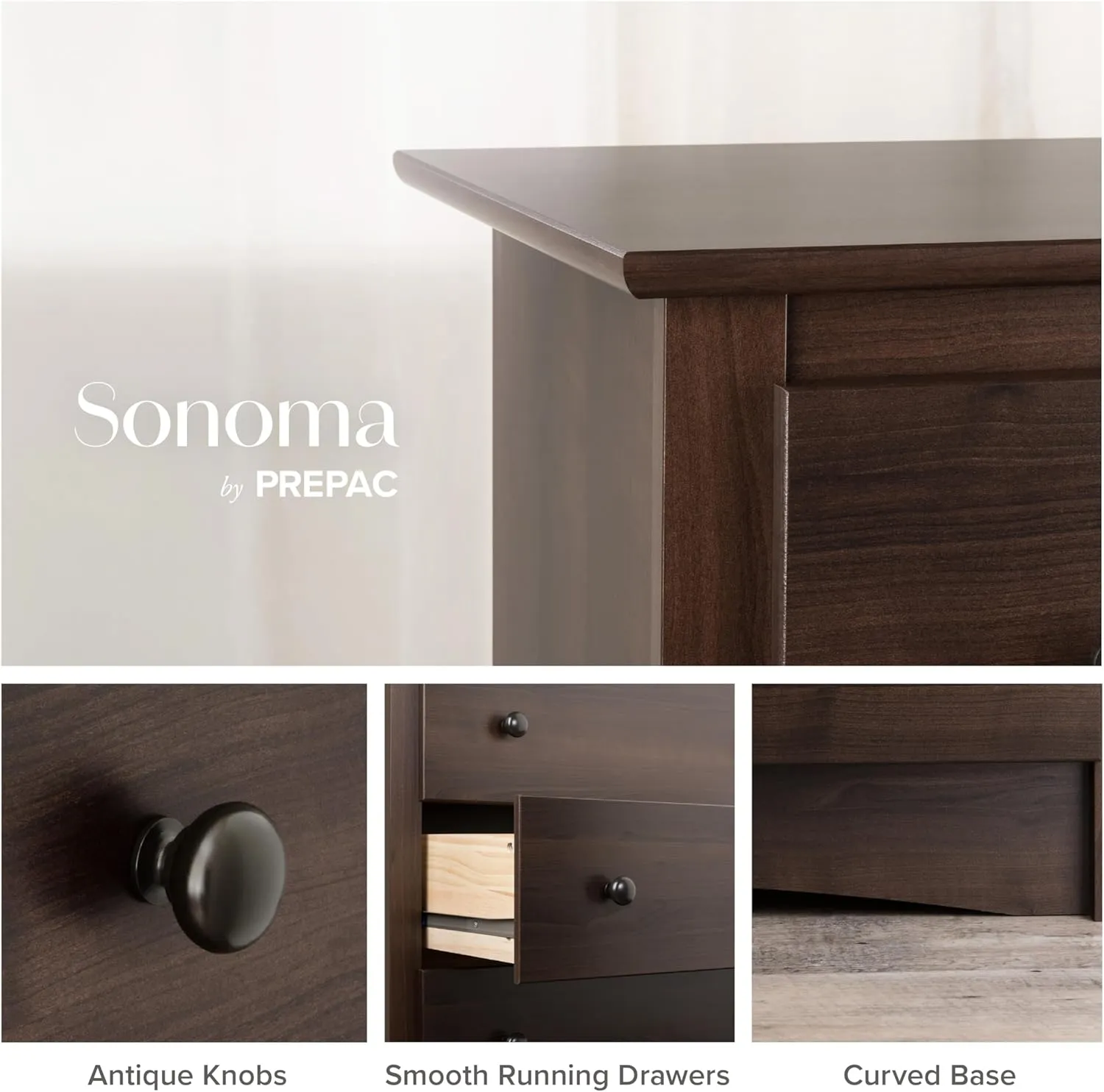 Prepac Sonoma Superior 5-Drawer Chest for Bedroom - Spacious and Stylish Chest of Drawers, Measuring 17.75"D x 31.5"W x 44.75"H, In Espresso Finish