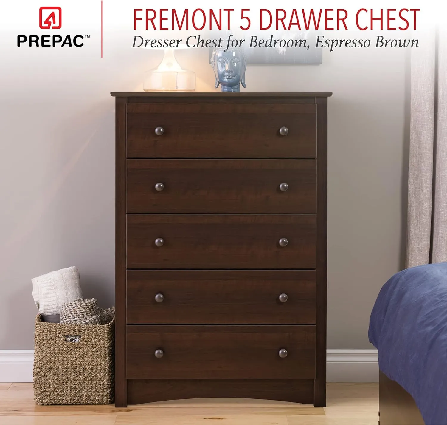 Prepac Sonoma Traditional 5-Drawer Tall Dresser for Bedroom, Functional Bedroom Dresser & Fremont Superior 5-Drawer Chest for Bedroom - Spacious and Stylish Chest of Drawers
