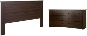 Prepac Stylish Flat Wood Panel Headboard for King Size Beds (EHFK-1301-1) Fremont 6 Drawer Double Dresser for Bedroom (EDC-6330-V)