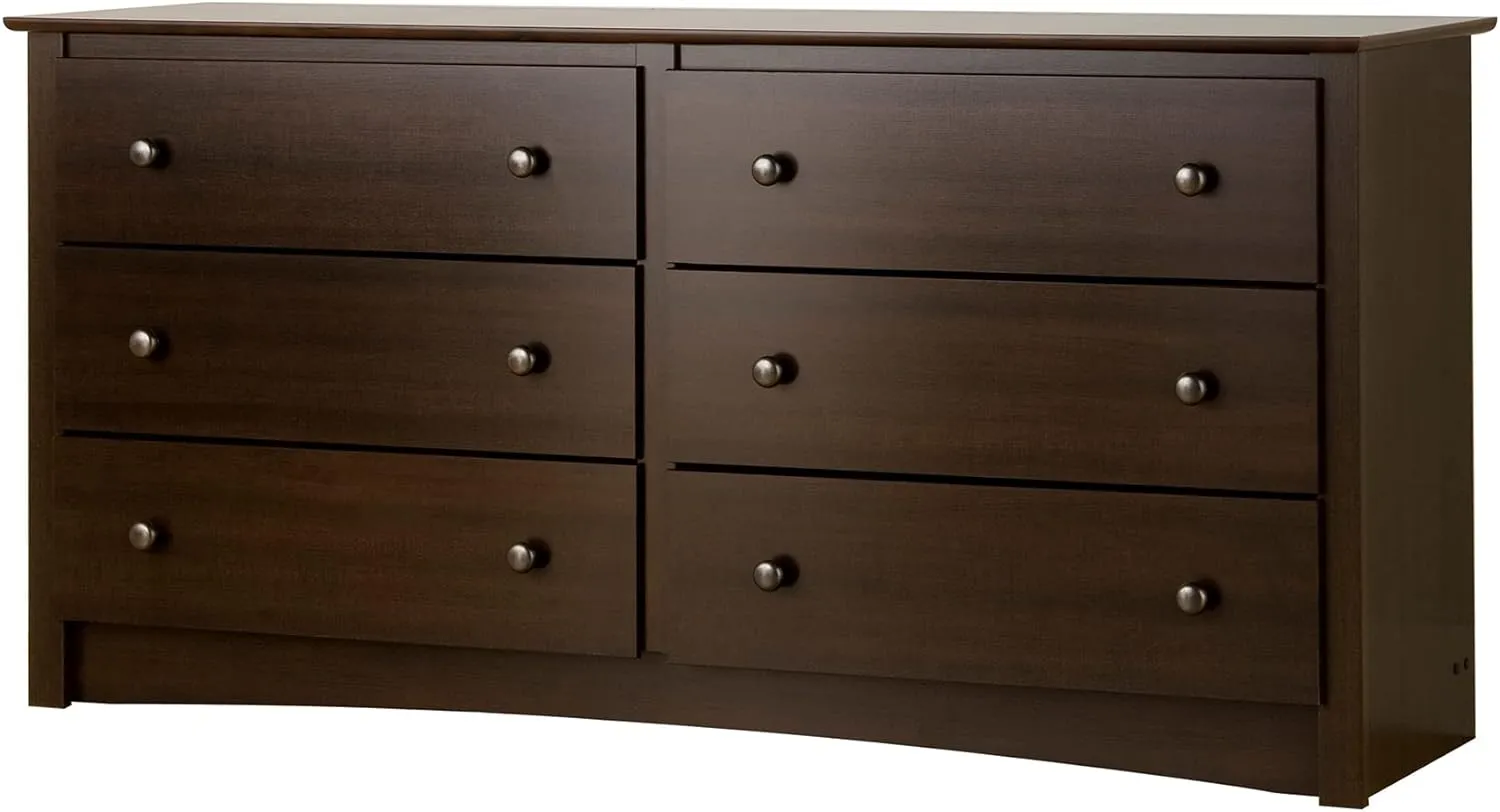Prepac Stylish Flat Wood Panel Headboard for King Size Beds (EHFK-1301-1) Fremont 6 Drawer Double Dresser for Bedroom (EDC-6330-V)