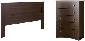 Prepac Stylish Flat Wood Panel Headboard for King Size Beds, Simplistic Wooden King Headboard (EHFK-1301-1) Fremont 5-Drawer Chest for Bedroom, Espresso