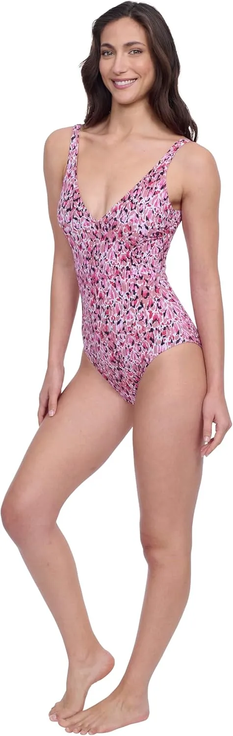 Profile by Gottex Fun Flair Stylish Women’s One Piece V Neck Bathing Swimsuit with Soft Cup and Tummy Control Swim Essential