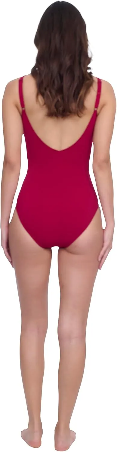 Profile by Gottex Fun Flair Stylish Women’s One Piece V Neck Bathing Swimsuit with Soft Cup and Tummy Control Swim Essential