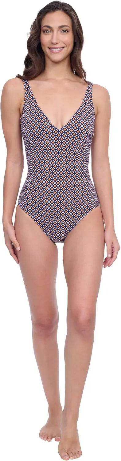Profile by Gottex Fun Flair Stylish Women’s One Piece V Neck Bathing Swimsuit with Soft Cup and Tummy Control Swim Essential