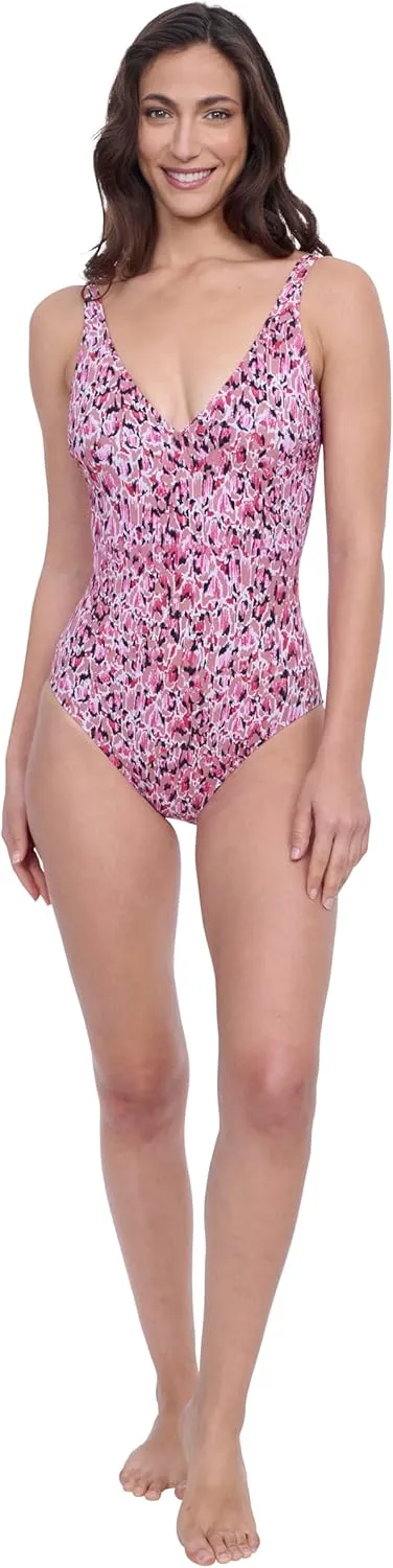 Profile by Gottex Fun Flair Stylish Women’s One Piece V Neck Bathing Swimsuit with Soft Cup and Tummy Control Swim Essential
