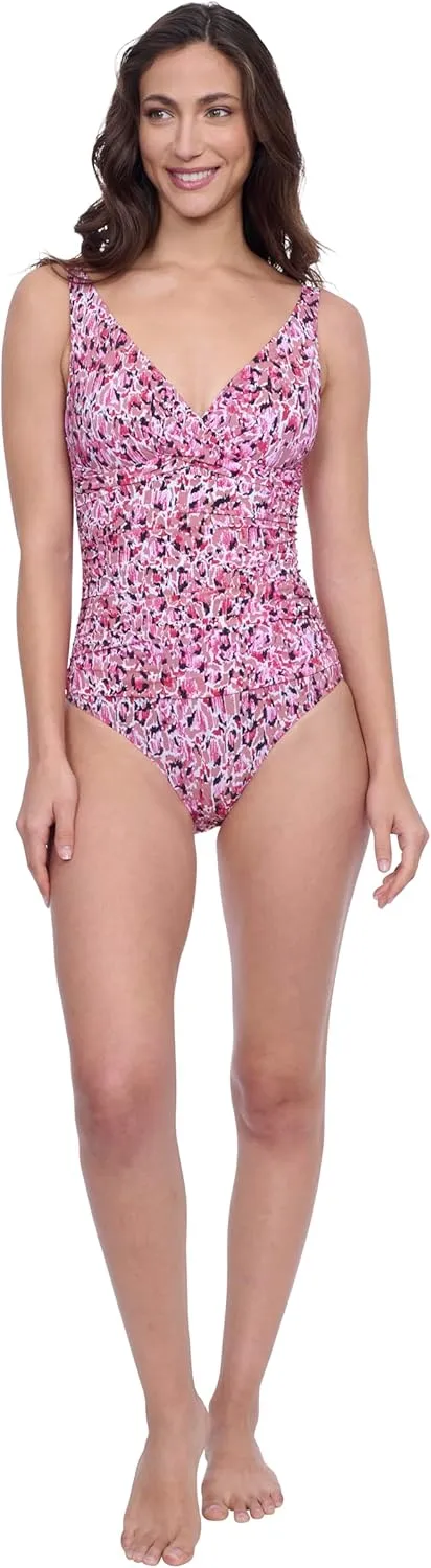 Profile by Gottex Fun Flair Women’s One Piece Crossover Stylish Swimsuit with Soft Cup and Tummy Control Swim Essential