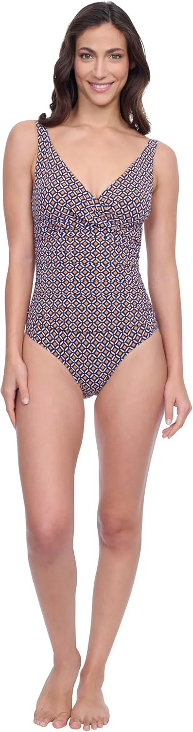 Profile by Gottex Fun Flair Women’s One Piece Crossover Stylish Swimsuit with Soft Cup and Tummy Control Swim Essential
