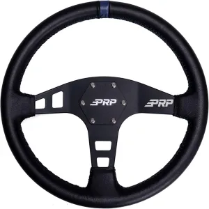 PRP Seats Flat Leather Grip Steering Wheel for Off-Road Racing, High-Strength Aluminum, Matte Black Finish, Universal 6 Point Bolt Pattern, 13" x 1.5" Dish (Blue)
